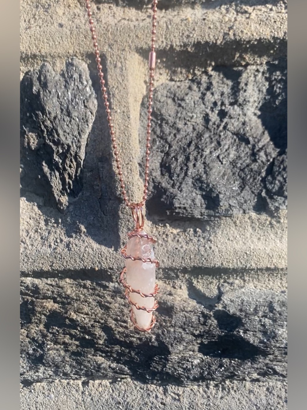 Clear Quartz Point Copper Wire-Wrapped Pendant Necklace